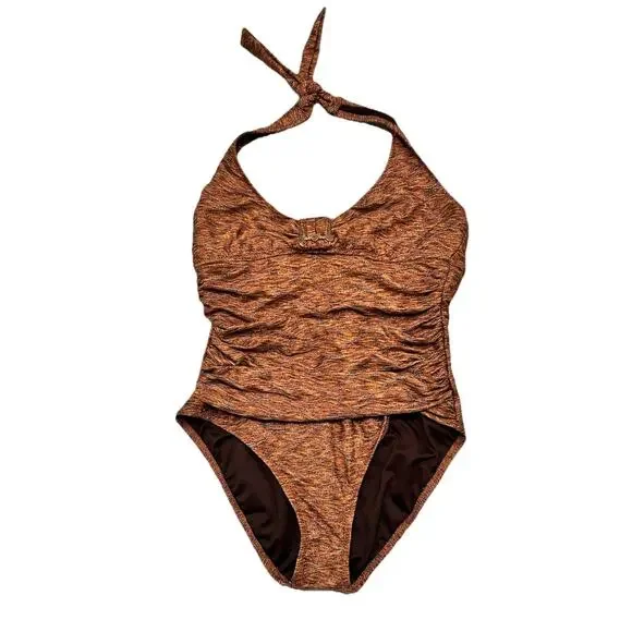 Anne Cole Bandeau Shirred 1PC Women's Swimsuit Shimmering Bronze Color Metallic - Picture 1 of 9